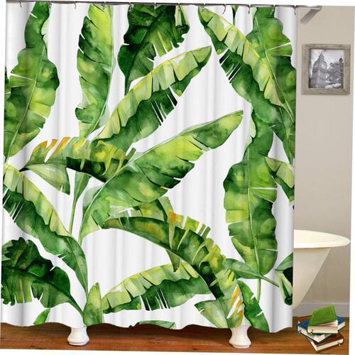 Green Tropical Plants Shower Curtain Bathroom Waterproof