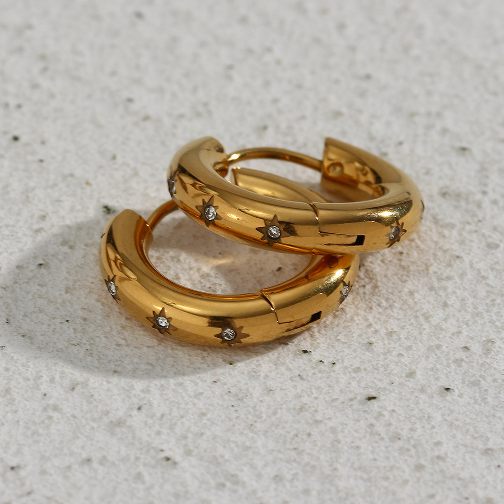 Earrings Classification 18K Gold Plating Color PVD Coated Real Gold Plated 18K Gold Star 304 Stainless Steel Simple Style Waterproof Non Tarnish Earrings