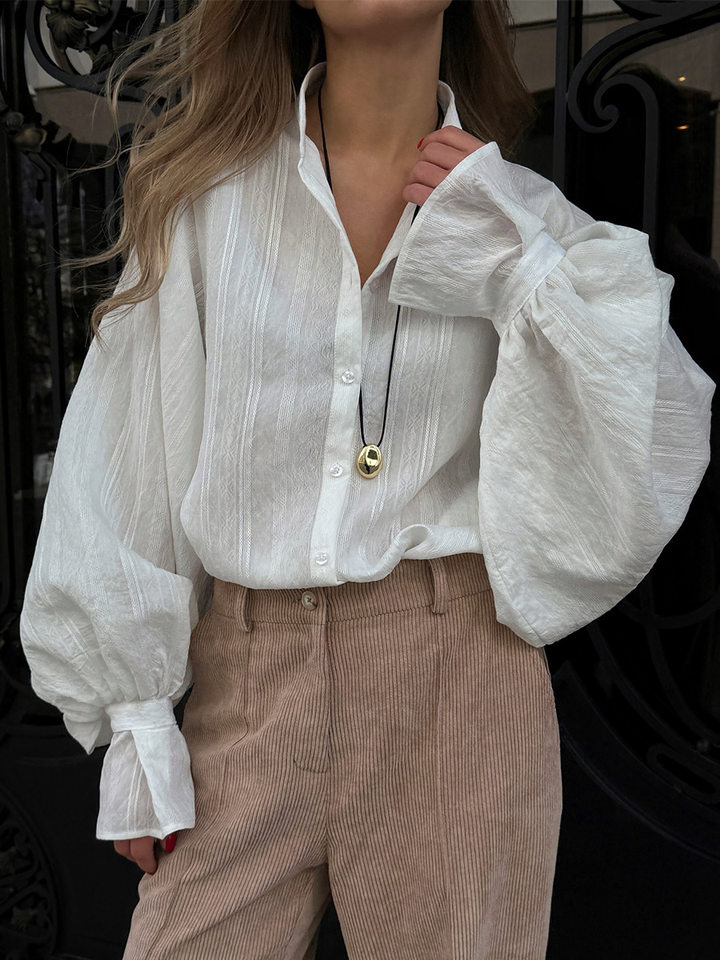 Quần ống rộng nữ cotton nhung kẻ sọc dáng suông lưng giữa phong cách retro — kaki nhạt, mơ chi tiết 20