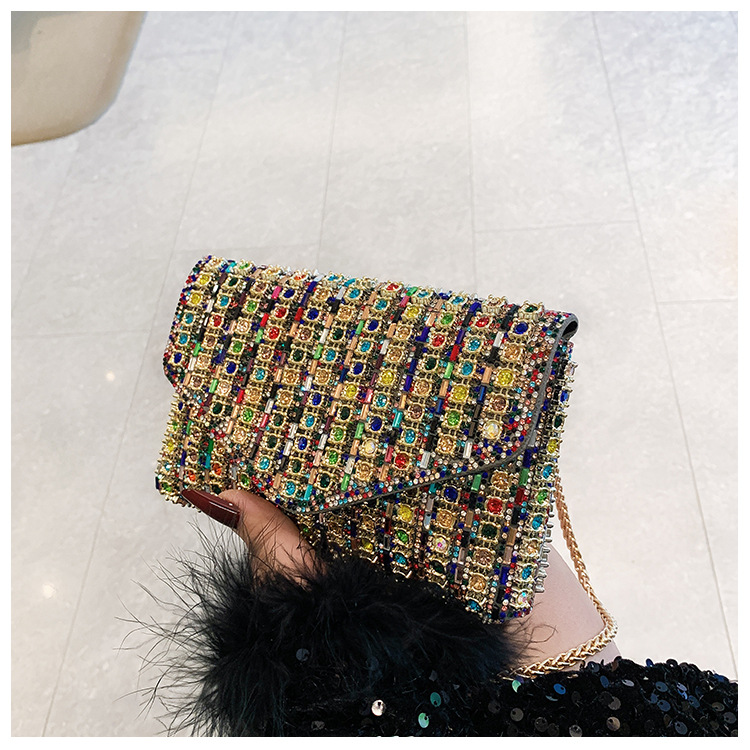 Cross-border bag bestsellers: Women's bag, chain, super shiny diamond-encrusted small square bag, crossbody bag, fashionable and versatile, socialite dinner bag undefined