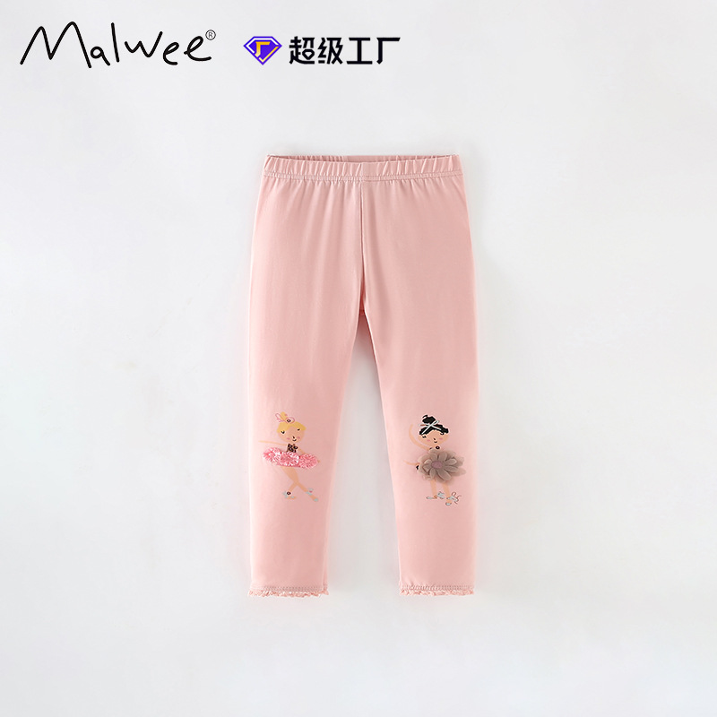 Malwee niñas leggings transfronterizas de otoño nuevo estilo europeo y americano para niños de cintura elástica lindos pantalones de impresión infantil