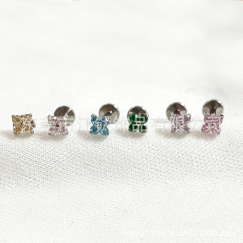 F136 Titanium Ear Studs Clover Petals Inlaid 5A Zircon Lip Nails G23 Titanium Alloy Body Piercing Jewelry Ear Bone Nails detail image 8