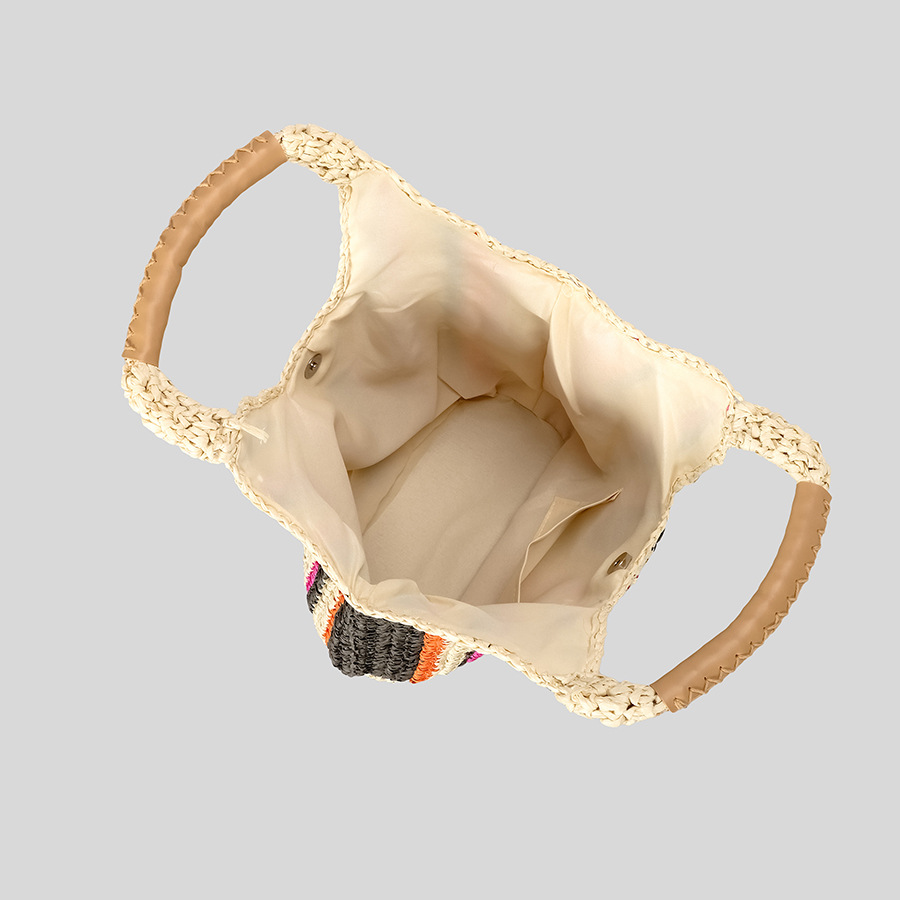 Lässige, farbenfrohe, gestreifte Strohtasche für Damen, großes Fassungsvermögen, Sommer-Strandhandtasche, neues Design_voghion.com