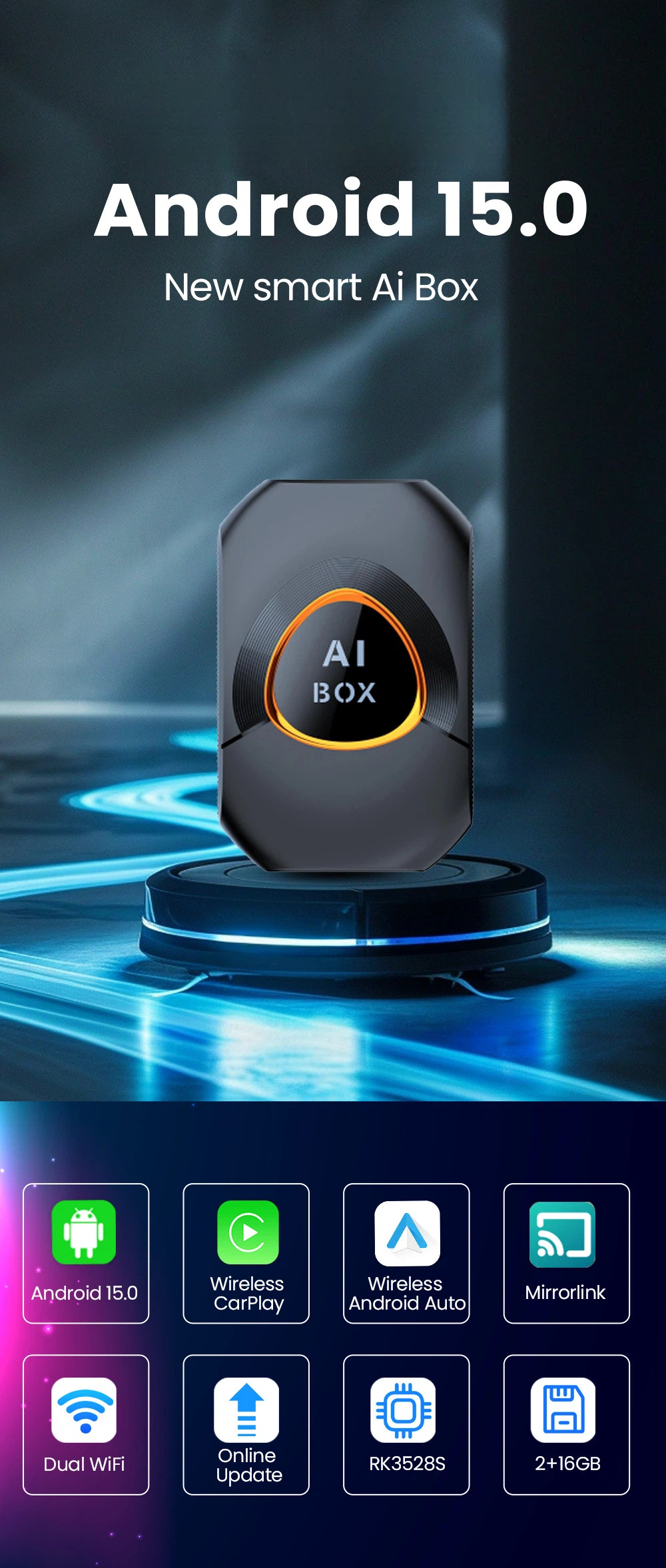 Carplay Wired to Wireless Carplay Android Box Aibox Screen Projection Upgrade to Android15 System