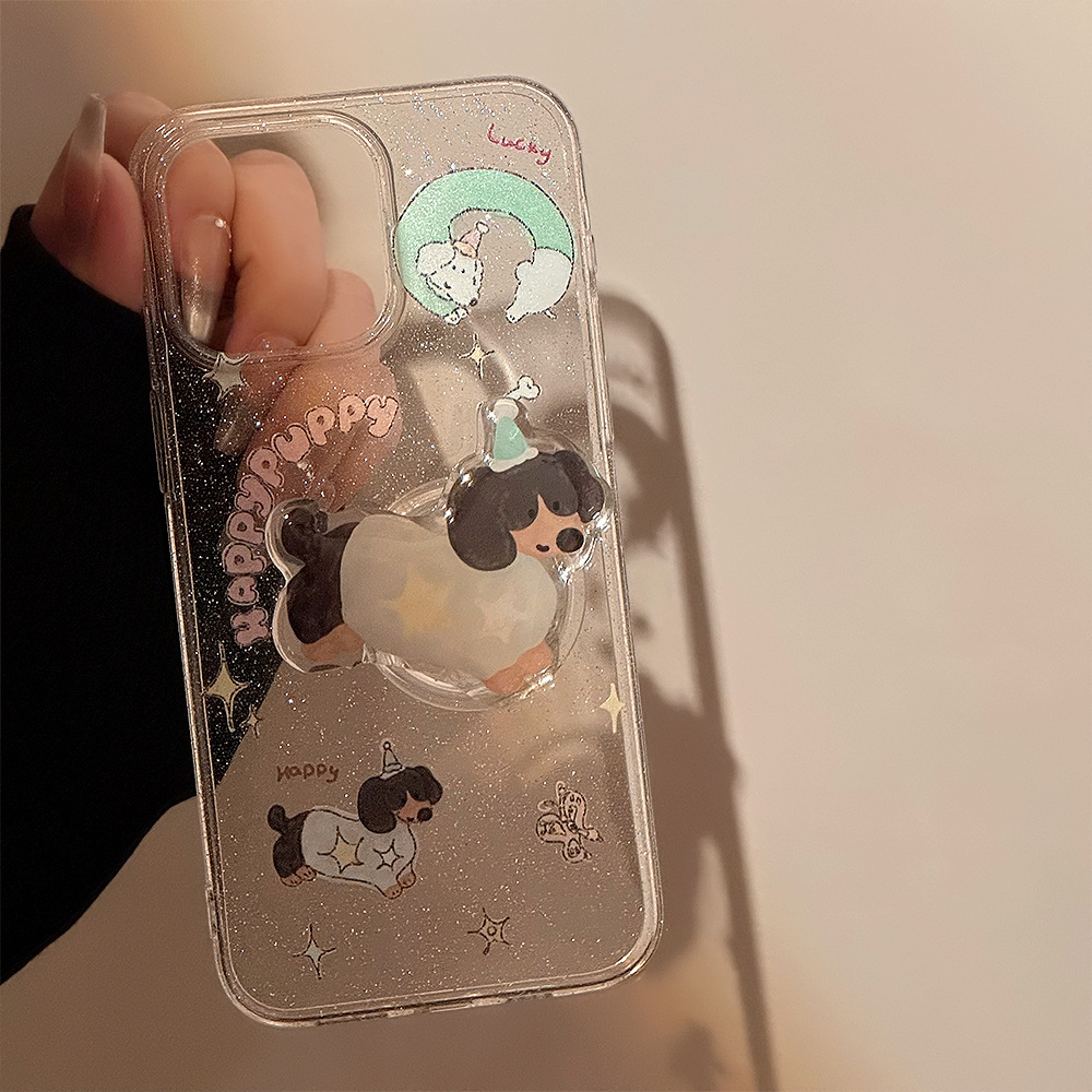 Funda con diseño de perro dachshund y mariposa estilo INS japonés y coreano para iPhone 16, funda brillante para iPhone 15, compatible con iPhone 17 Pro Max, iPhone 11.
