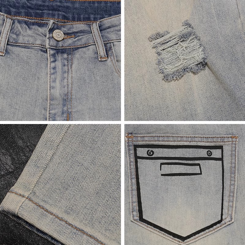 Men's Clothing Ripped Denim Shorts Summer Style Trendy Loose Straight Leg Five Point Pants Mid Length High Street Cool_mkmklike.com