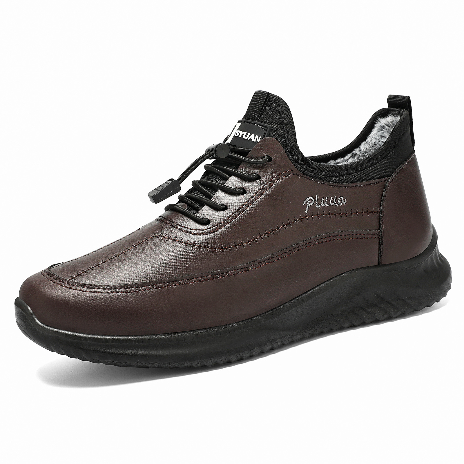 Zapatos de algodón de hombre, invierno, nuevas botas de cuero, botas de hombre con suela gruesa, calentamiento, botas de algodón gruesas, botas de nieve cómodas a prueba de frío