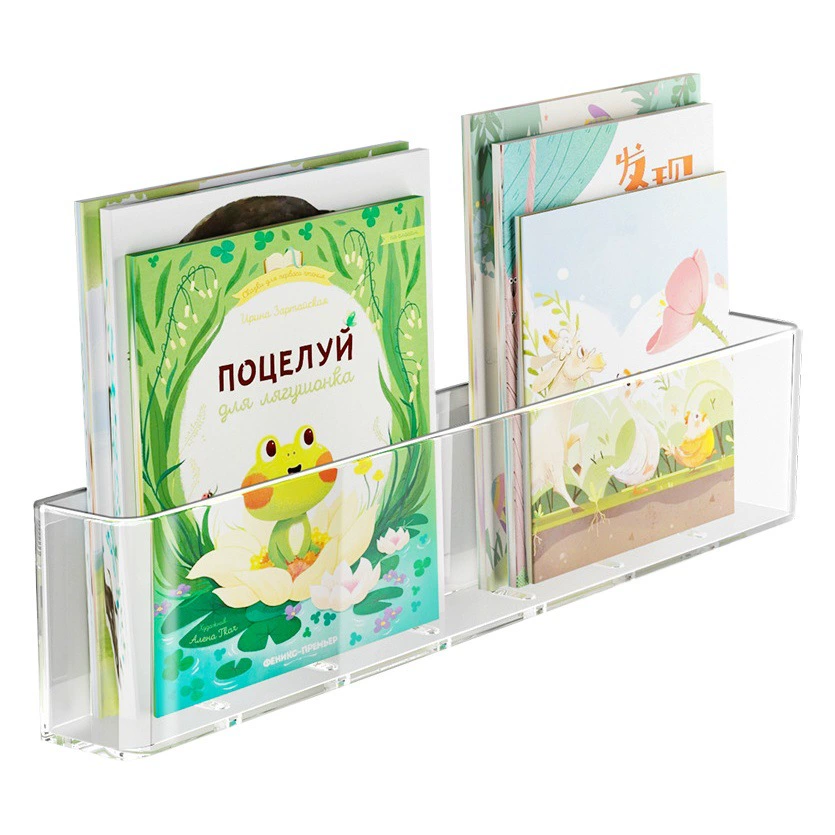 Подставка для иллюстрированной книги Прозрачная акриловая настенная детская настенная дверь Ультратонкая полка для хранения журналов для чтения Простая книжная полка