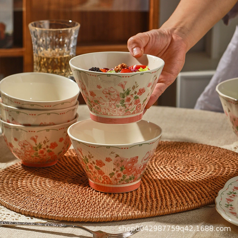 Underglaze Ceramic Tableware — Blooming Flowers Ruffled Plates & Bowls, Multiple Sizes (4–12" )