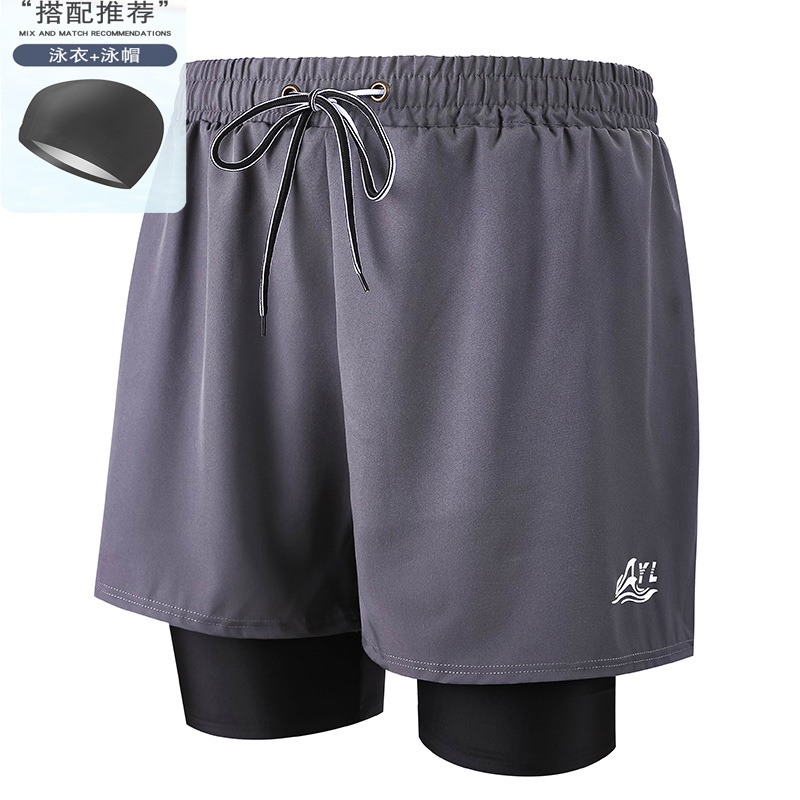 Grey 009 men's swimming trunks with swimming cap
