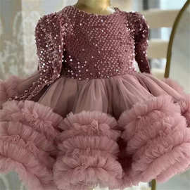 Princess Dress女童周岁礼服新款儿童长袖亮片公主裙小主持人可爱