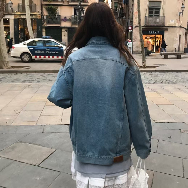 2025秋季新款韩国东大门复古休闲翻领宽松显瘦夹克浅色牛仔外套女|undefined