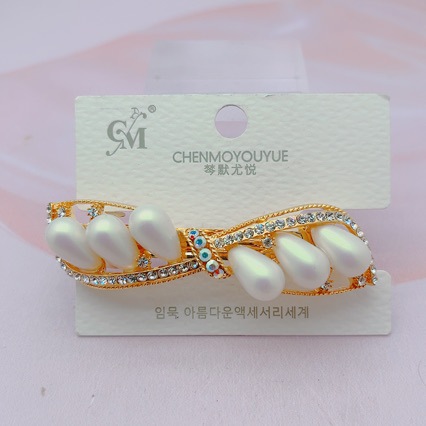 Bimo Youyue New White Electroplated Diamond Hair Big Bow Hair One-word Emboliform Inlaid Women's Hair Accessories