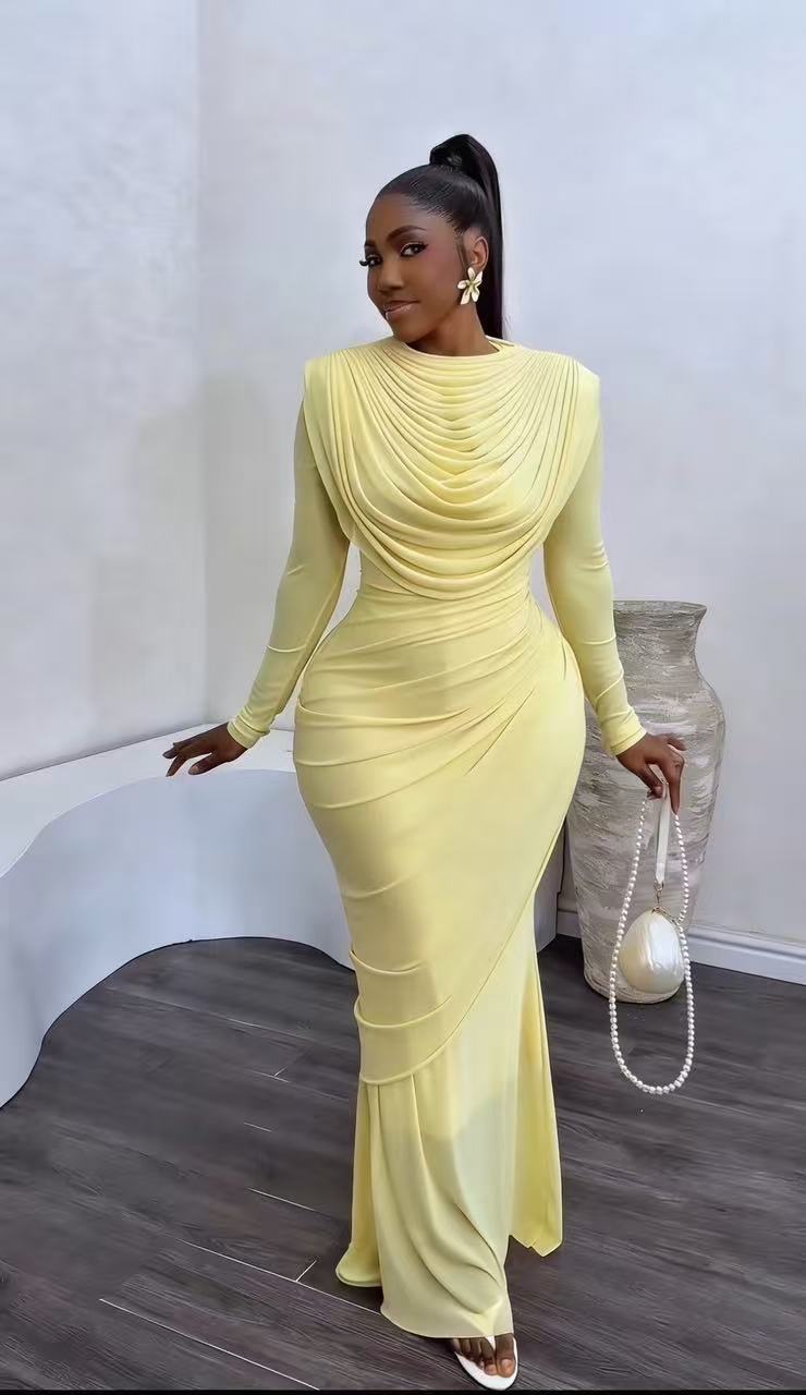 Elegant Mesh Draped Bodycon Midi Dress For Parties & Evening Events | Flattering High-Waist Design With Long Sleeves | Women's Fashion Cocktail Dress_ecoleips.com