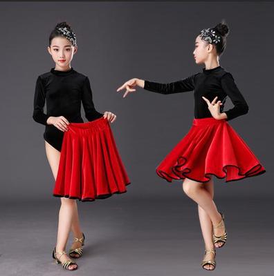 girls kids black with red velvet latin dance dresses modern dance latin ballroom dance costumes chacha salsa dance dress for children