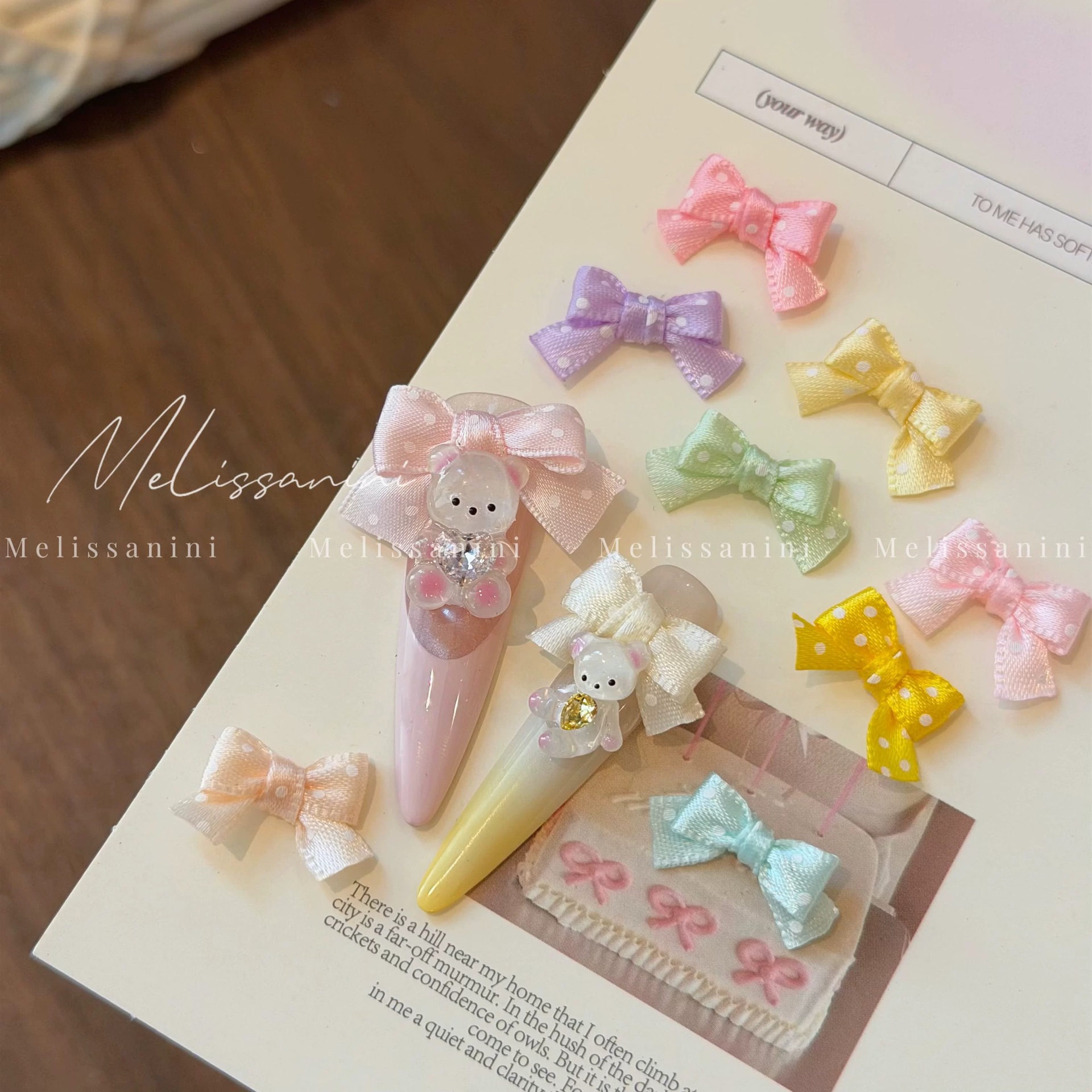 Cute nail decoration with bow
