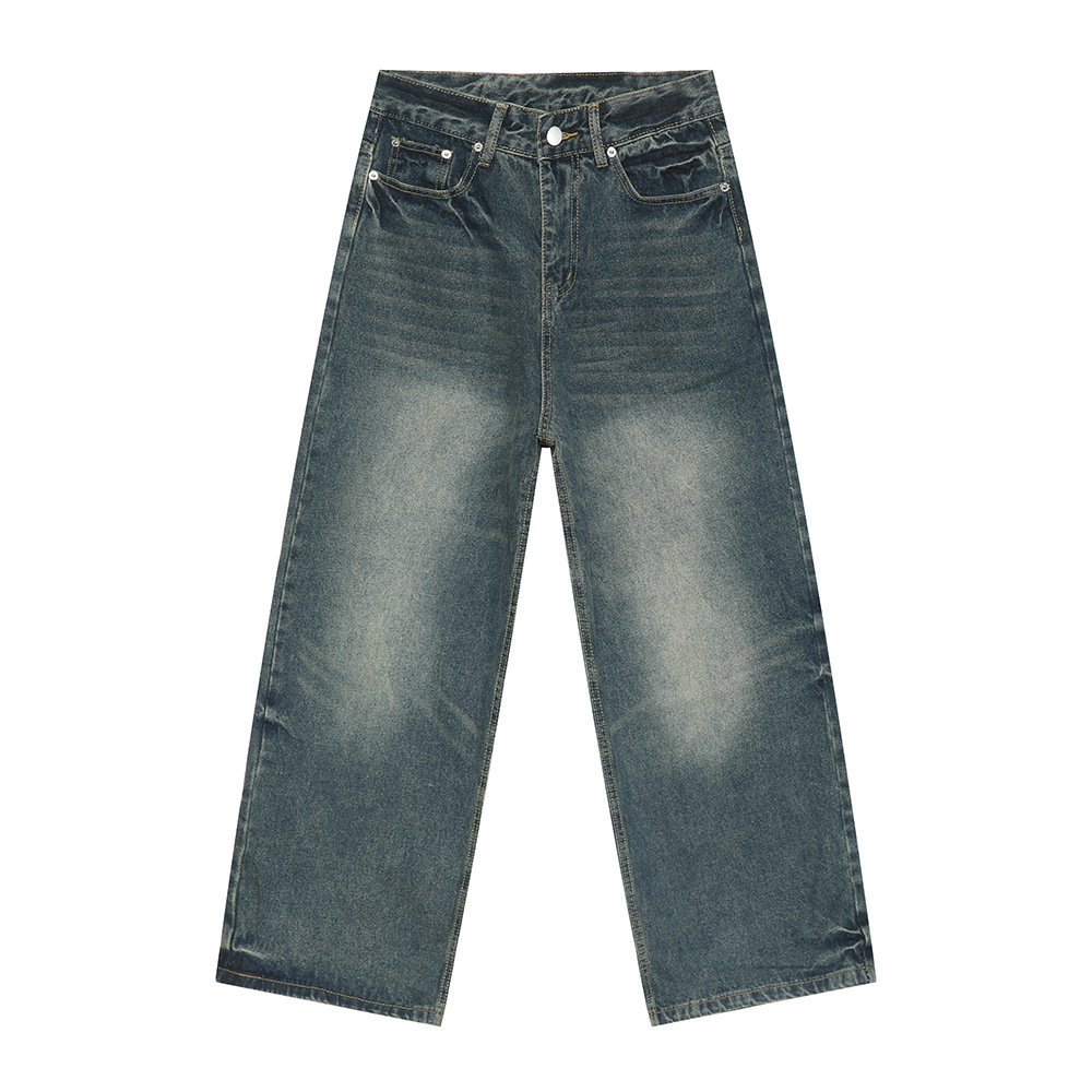 MTLCLOTHES Hombres| Otoño nuevo estilo americano retro retro piernas anchas colgando sueltos jeans lavados con agua
