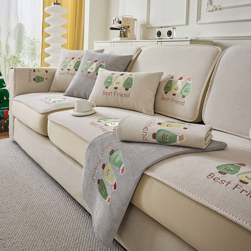 2025 New Embroidered Christmas Tree Chenille Sofa Hat Four Seasons Universal Sofa Cushion Non-slip Fabric All-inclusive Cover