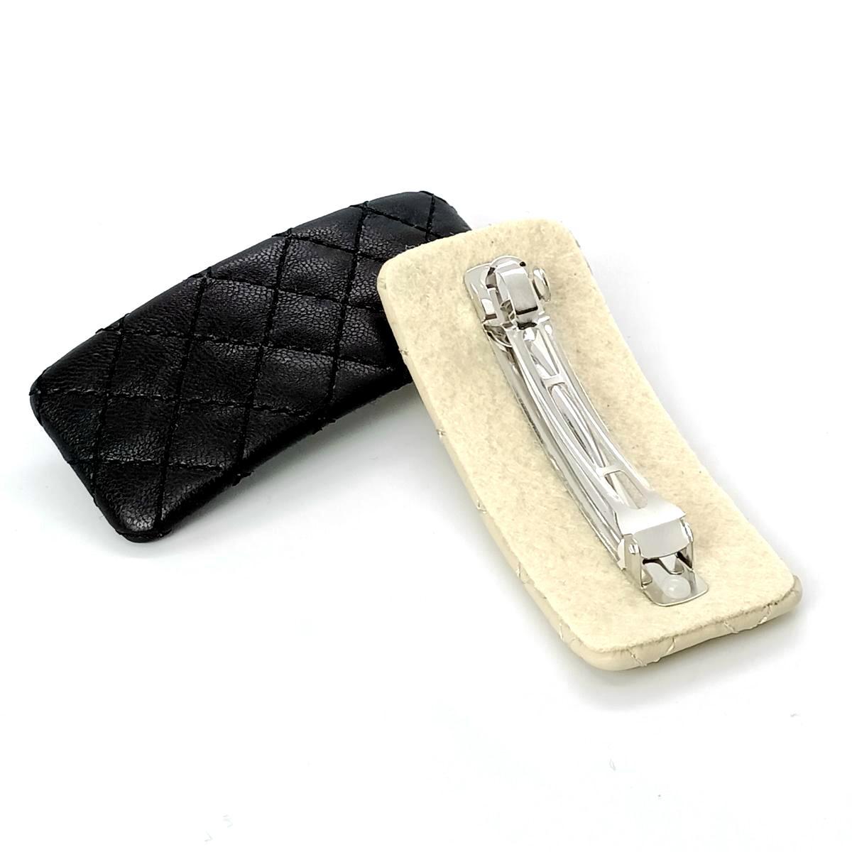 BA230702-9.1x3.8cm方格绣花PU皮发夹-IM