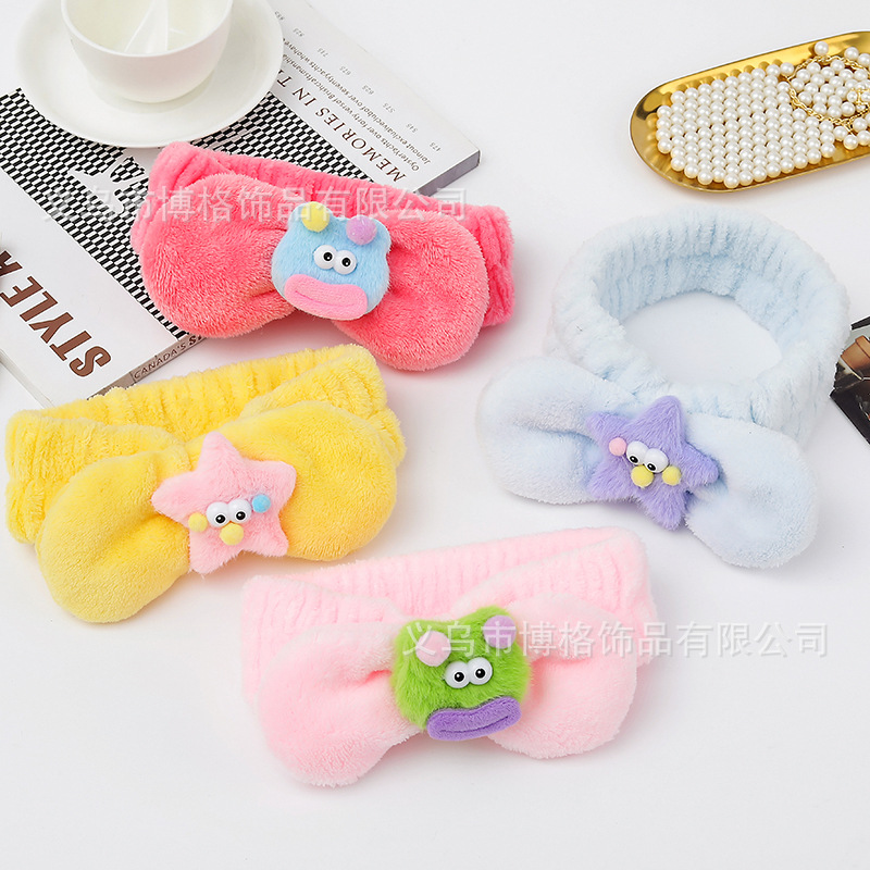 Corea del Sur de dibujos animados banda de pelo diadema para las niñas cara de lavado banda de pelo lindo oso de peluche cabeza estrella banda de pelo al por mayor