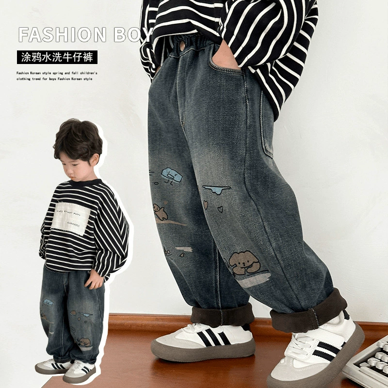 Warm demi-season warm jeans girl's for boys, children's down jacket, trousers, western style