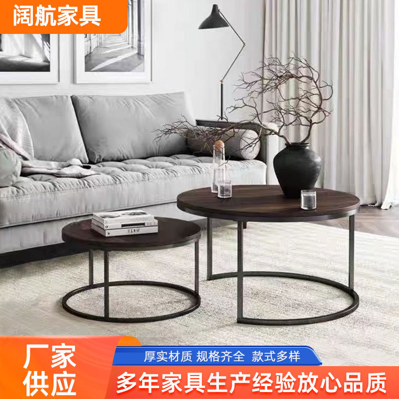 Mesa redonda de té de estilo retro europeo y americano Mesa de té de hierro Mesa de té retráctil para el hogar Placa de combinación Mesa de té