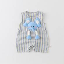 婴儿衣服夏季男女宝宝可爱连体衣外出满月哈衣洋气无袖百天爬爬服