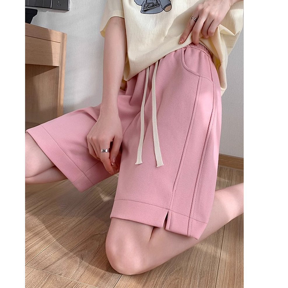 Pink sports shorts women's summer loose thin slimming versatile mid-length pants high waist straight casual bottoming shorts