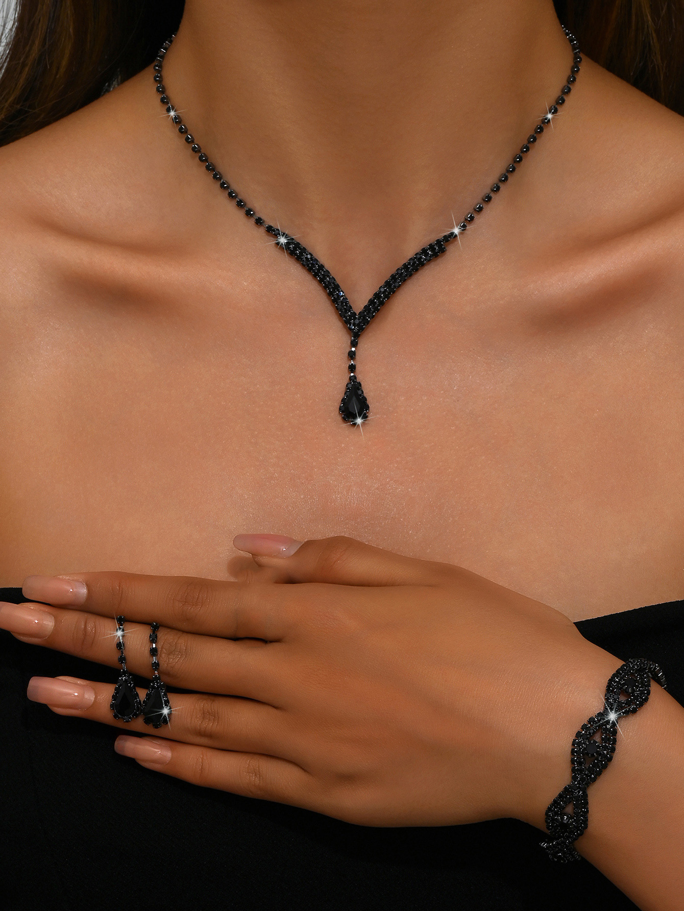 Joyería nupcial de las muchachas del comercio electrónico transfronterizo europeo y americano rhinestone collar pendientes joyería de la boda traje al por mayor