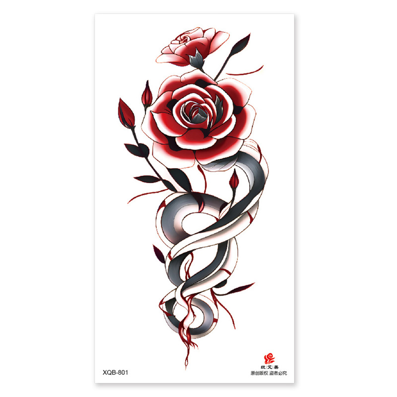 New Rose Flower Tattoo Sticker Black and White Watercolor Butterfly Thorn Animal Whale Tribal Artificial Tattoo