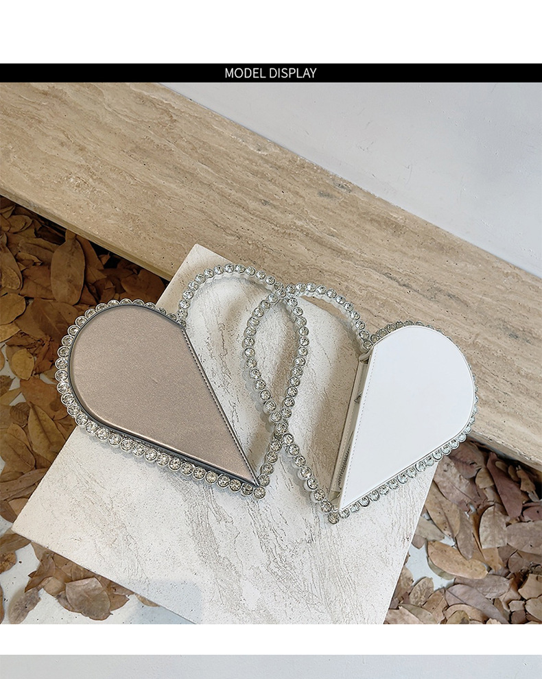 699g Weight Polyester Lining Material Zipper Closure Type Top Handle Strap Type Handbag, Evening Bag Bags Type Holiday, Party Occasion Pu Leather Material Color Block Pattern All Seasons Season Women's Gender Elegant Style Heart-shaped Shape Pu Leather Color Block Heart-shaped Evening Bags 11