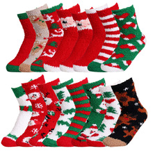圣诞袜子女珊瑚绒袜子女跨境地毯加绒袜冬季加厚地板睡觉毛绒袜