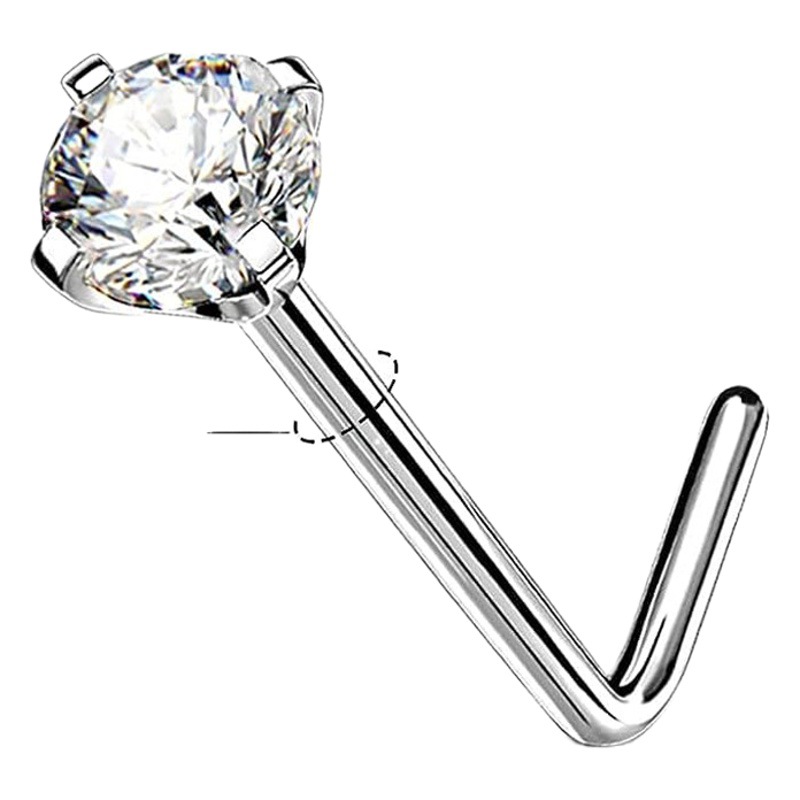 Amazon best-selling 7-word L Rod 3A zircon nose nail heart-shaped round five-star nose nail curved rod piercing jewelry wholesale