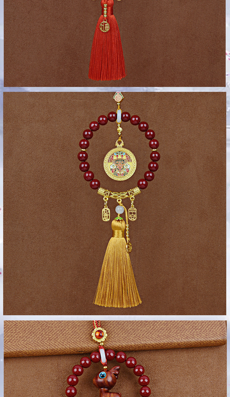 New Cinnabar Circle Five Blessings Complete Car Pendant Car Compass Rearview Mirror Peace and Prosperity Zakiram Ornament