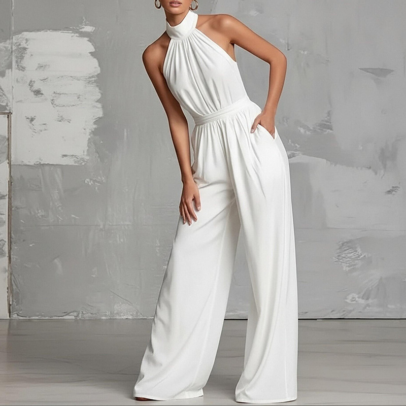 2026 primavera nuevo comercio exterior transfronterizo Europa y los Estados Unidos ropa de mujer de color sólido cuello colgante cintura descubierto pantalon de moda image 4