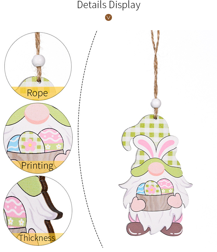 Birthday Rabbit Plaid Flower Wood Party Hanging Ornaments 1 Piece display picture 2