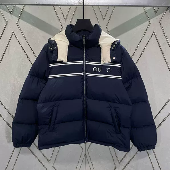 天花板品质条纹字母印花可拆卸连帽羽绒服宽松欧版蓬松保暖外套男