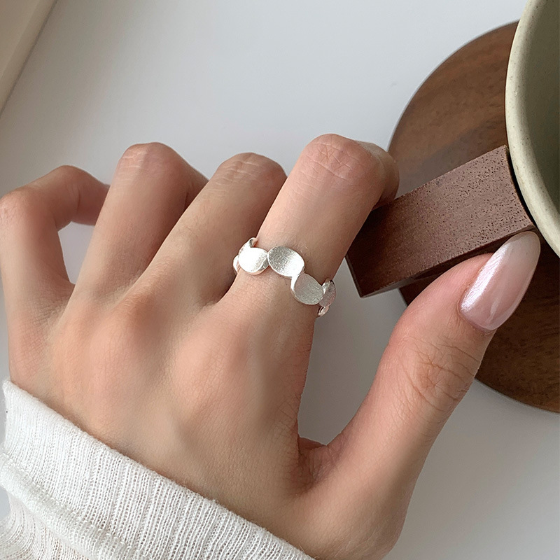 S925 Sterling Silver Simple Design Irregular Oval Brushed Ring for Women Korean Dongdaemun Ins Style Personalized Jewelry
