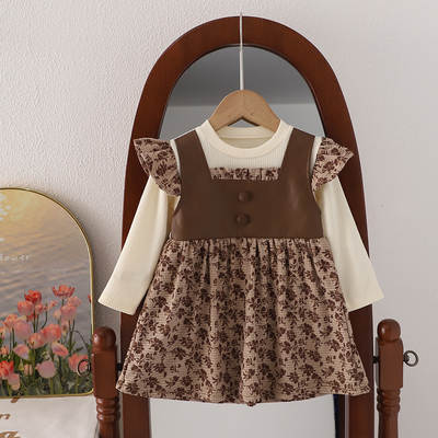 Painted Love children's clothing girls' dress 2023 Spring and Autumn new infant fake two-piece small skirt children princess dress