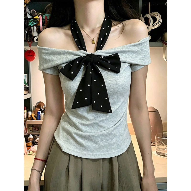 【210G 40-Count Fine Cotton 1*1】Pure Desire Halter Neck Tie Versatile New Summer Slim-Fit Sexy Off-Shoulder Top 【210G 40-Count Fine Cotton 1*1】Pure Desire Halter Neck Tie Versatile New Summer Slim-Fit Sexy Off-Shoulder Top