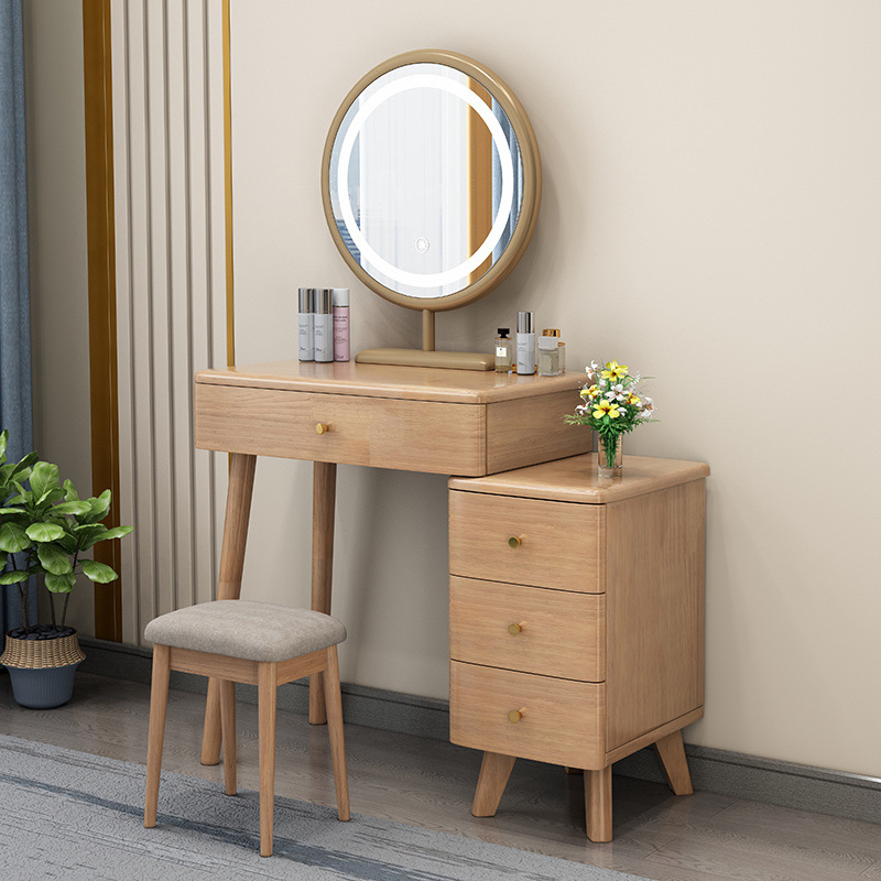 Gabinete de almacenamiento de mesa de maquillaje de madera maciza comedor de dormitorio pequeño tipo moderno simple meseta de cabezal de cama retráctil integral