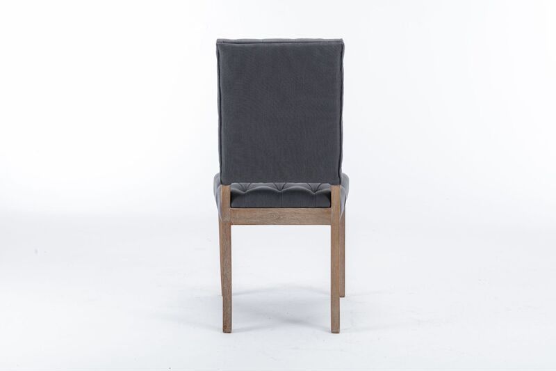 Medieval wooden-framed tufted linen upholstered dining chair, set of 2, gray