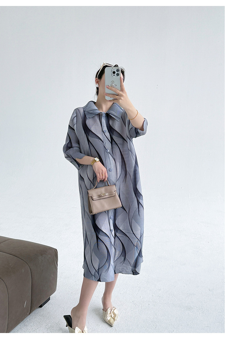Váy maxi nữ thắt eo họa tiết vẽ mực phong cách lạnh giá — Màu xanh lục nhạt chi tiết 17