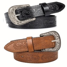 跨境男女士潮流复古腰带唐草针扣西部牛仔皮带工厂现货批发束腰