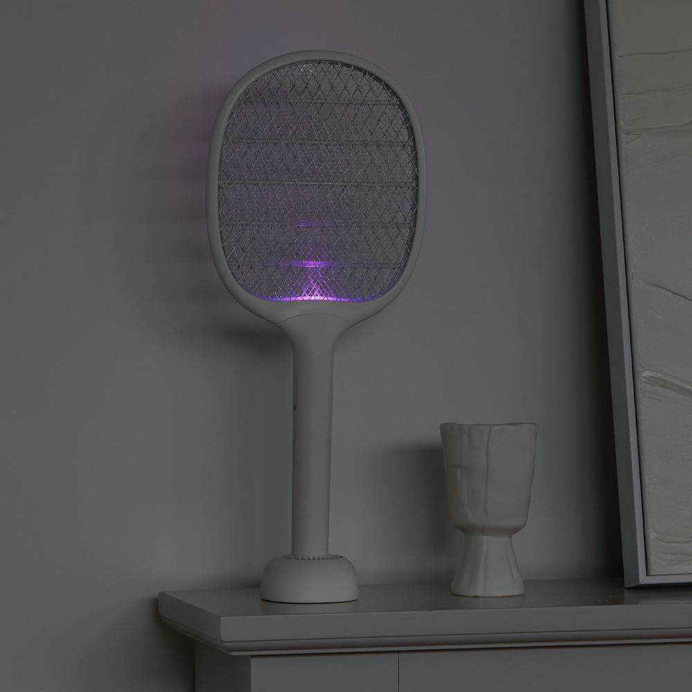 跨境P211灭蚊拍家用二合一壁挂式LED紫光捕蚊拍底座充电usb电蚊拍