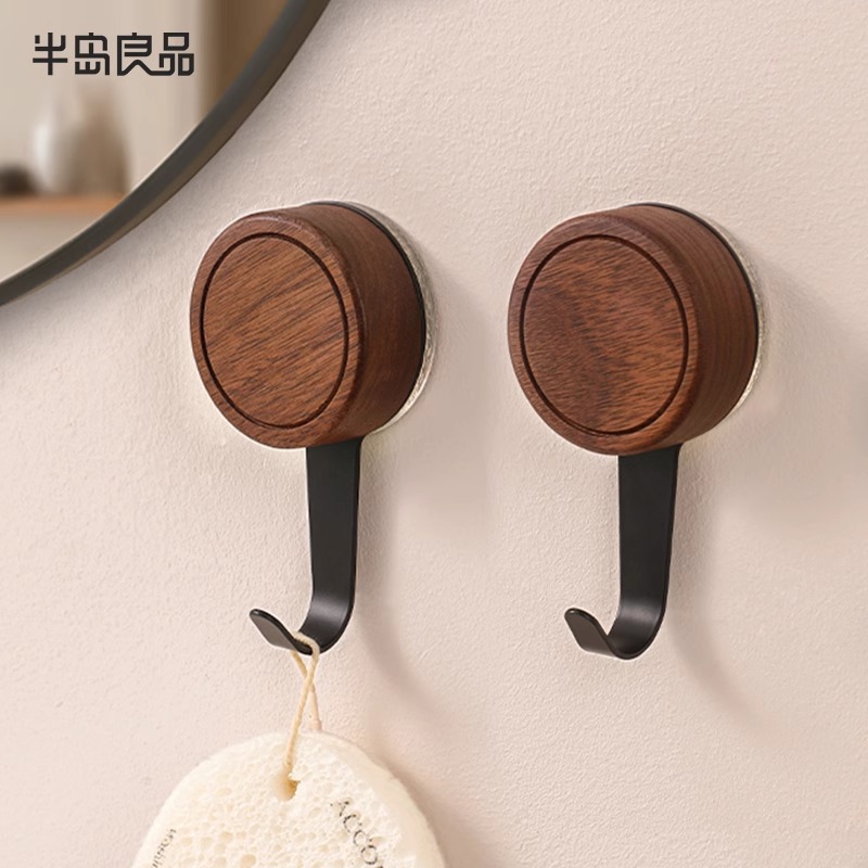 Gancho de ventosa de vacío de nogal negro Percha trasera de puerta sin perforación Gancho adhesivo de estilo antiguo de baño de alta carga y sin costuras