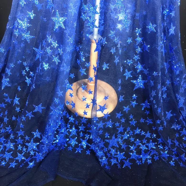 黑银白蓝色网纱烫钻珠片亮片布料金色星星亮片布料礼服表演服面料