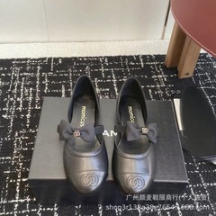 小香风2025夏季新款蝴蝶结带平底玛丽珍鞋女法式圆头浅口气质单鞋