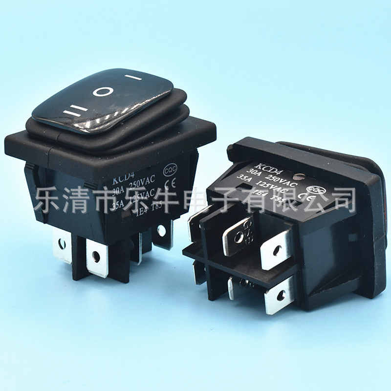 黑色户外防水船型开关 KCD4 25A/30A 3档6脚翘板大电流电源开关