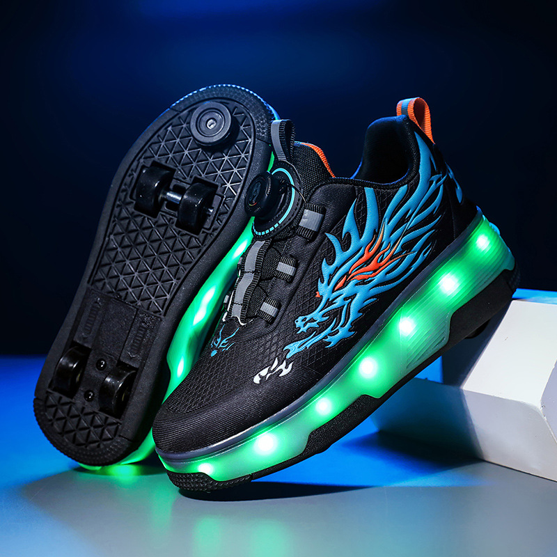 2025 New Roller Skating Hidden One Button Shrink with Brake Luminous Skates for Boys and Girls Students
